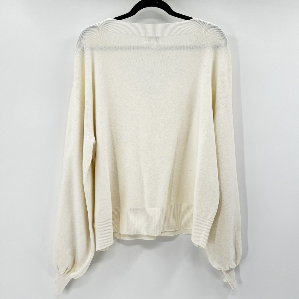 The‎ Drop Women Cream V-Neck Balloon Sleeve Relaxed Knit Sweater XL ii01 - Picture 2 of 4